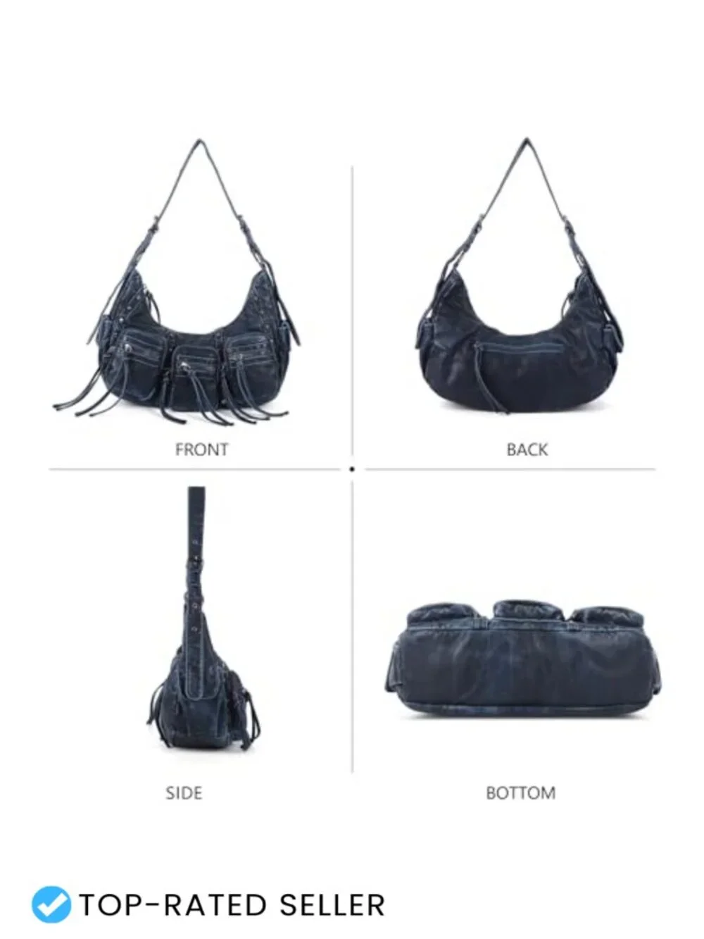 Vegan Leather Hobo Shoulder Bag Multi Pocket Satchel with Strap
